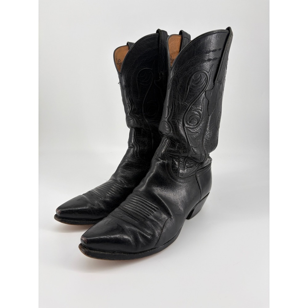 Lucchese Classics Black Leather Cowboy Boots Mens Size 8 EEE 3E USA Patched